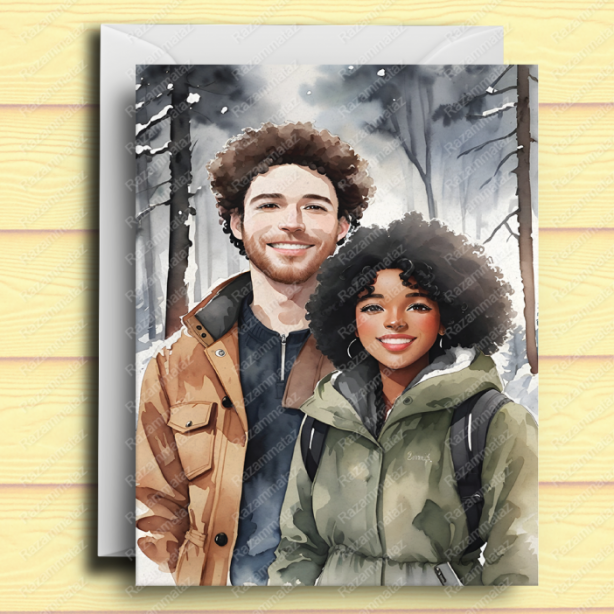 Interracial Couple B Christmas Card